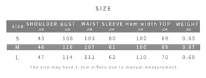 Detailed size chart for women's high-neck plush jacket showing S, M, L dimensions