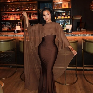 Women Elegant Slim Fit Long Cami Dress And Matching Sheer Shawl Top And Bottom Set Solid Color Polyester Evening Party Social Event Bodycon Maxi Dress