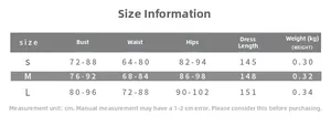 Detailed size chart for sexy bodycon halter maxi dress with bust waist hips measurements