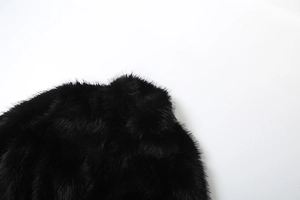 Close-up of premium black faux fur texture showing high density and soft fluffy fibers
