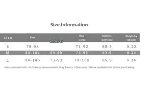Guide des tailles détaillé pour body dos nu avec mesures S, M, L en centimètres
