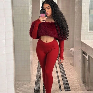 Combinaison Sexy Épaules Dénudées pour Femmes Bordure en Fausse Fourrure Manches Longues Découpe Taille Moulante Party Streetwear