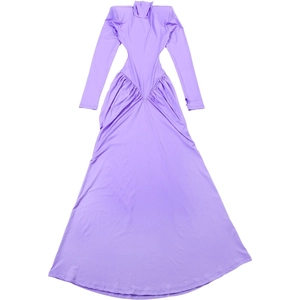 Robe longue lilas à col montant avec découpes à la taille et jupe évasée en ligne A