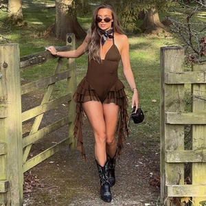 Body dos nu à décolleté plongeant avec volants en maille superposés et style sexy