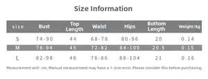 Maattabel voor damesset met crop top en shorts met afmetingen in centimeters