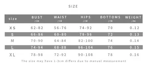 Size chart with measurements in cm and kg for sexy backless halter neck summer romper