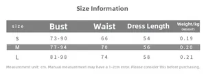 Guide des tailles pour robe à paillettes bustier incluant buste taille et longueur