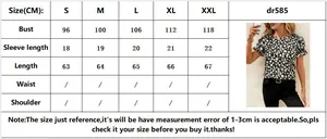 Tableau des tailles pour chemise florale femme avec mesures détaillées du S au XXL