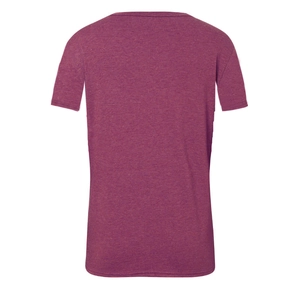 Rear view of purple melange short sleeve t-shirt with crew neck and slim fit design