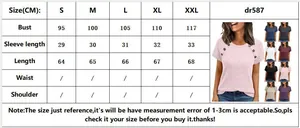 Detailed size chart for women's short sleeve knit top showing bust and length in cm