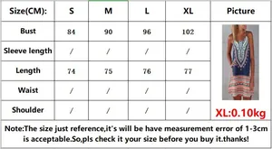 Size guide for summer floral print slip dress showing measurements from S to XL in cm