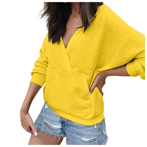 Solid bright yellow oversized hoodie with deep V-neck and front kangaroo pocket