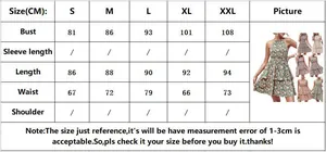 Tableau des tailles pour robe d'été à fleurs dos nu avec mesures du S au XXL