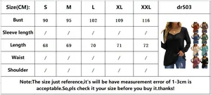 Size guide for women's long sleeve ruched top with bust and length in CM for sizes S to XXL