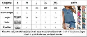 Detailed size chart for women's pleated sleeveless chiffon tank top from S to XXL