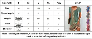 Detailed size chart for floral short sleeve summer dress from S to XXL with CM measurements