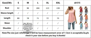 Detailed size chart for striped sleeveless top with lace trim showing measurements S to XXL