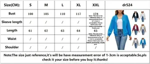 Detailed size chart for women's short-sleeved zip hoodie with bust and length measurements