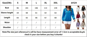 Size guide for women's long sleeve zip sweatshirt with waffle knit texture dimensions