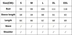Size chart for women's geometric print V-neck T-shirt with measurements from S to XXL