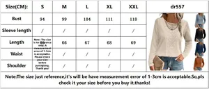 Detailed size chart for women waffle knit top with lace trim and measurement guide
