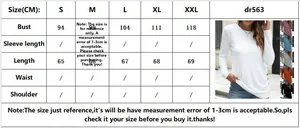 Detailed size chart in CM for ribbed long sleeve t-shirt showing bust and length measures