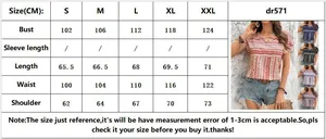 Detailed size chart for women geometric short sleeve shirt with bust and length guide