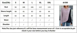 Detailed size chart for lace patchwork long sleeve top in sizes S to XXL with CM metrics