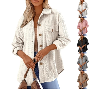 Camicia da Donna Strutturata Revers Manica Lunga Goffrato Poliestere Elastan Monopetto Casual Shacket Con Tasca Top