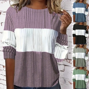 Γυναικείο Casual Ριμπ Πλεκτό Μακρυμάνικο T-Shirt Color Block Στρογγυλή Λαιμόκοψη Πουλόβερ Φθινόπωρο Χειμώνας Μόδα