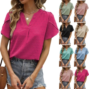 Chemisier Femme Col en V Manches Courtes Décontracté Point Suisse Été Hauts Pull-over