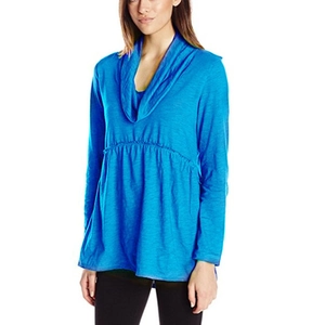 Damen Oberteil in leuchtendem Blau mit Wasserfallkragen und geraffter Empire-Taille