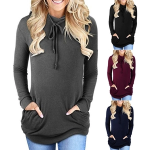 Women's Casual Long Sleeve Hoodie With Drawstring Hood And Side Pockets Slim Fit Mid-Length Sweatshirt Pullover Top
