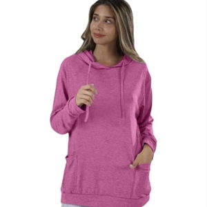 Women's casual long sleeve magenta hoodie with drawstring hood and front pocket