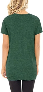 Rear view of dark green short-sleeved crewneck T-shirt with a textured knit fabric