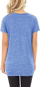 Back view of a blue short-sleeve T-shirt with heather texture and classic round neck