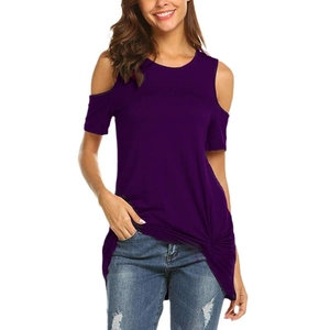 T-shirt femme violet foncé à épaules dénudées avec détail de nœud élégant