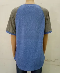 Detail view of the raglan sleeve stitching and contrast paneling on the back of the t-shirt