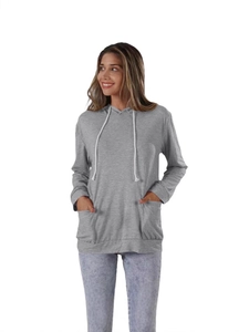 Felpa con cappuccio da donna a maniche lunghe con tasche anteriori in grigio melange