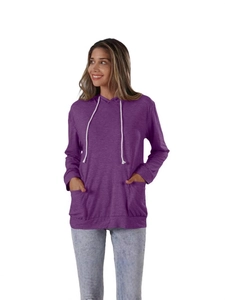 Felpa con cappuccio viola da donna con coulisse bianche e tasche frontali ampie