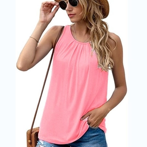 Bright pink sleeveless tank top for women with pleated neckline for summer vacation style