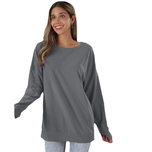 Sweat-shirt femme gris foncé oversize à manches longues et col rond pour tenue décontractée