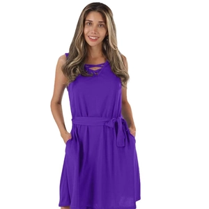 Robe violette sans manches à col en V avec bretelles croisées et ceinture assortie pour femme
