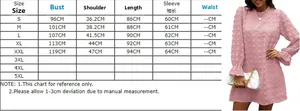 Size guide with bust and length measurements for this pink bubble jacquard dress