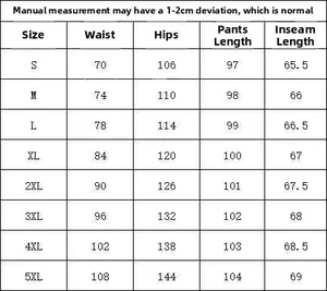 Detailed size chart for women casual drawstring pants with S to 5XL measurements