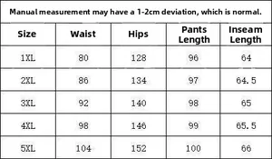 Size chart table for retro loose casual pants showing 1XL to 5XL measurements in cm