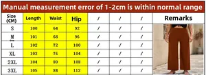 Detailed size guide for high waist ribbed wide leg pants including S to 3XL measurements