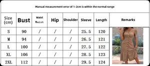 Size chart for summer short sleeve dress showing bust, sleeve, and length in cm from S to 2XL