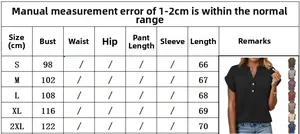 Detailed size chart for women's V-neck knit top from size S to 2XL with measurements
