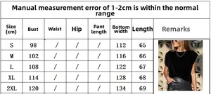 Tableau des tailles détaillé pour t-shirt décontracté avec mesures buste et longueur